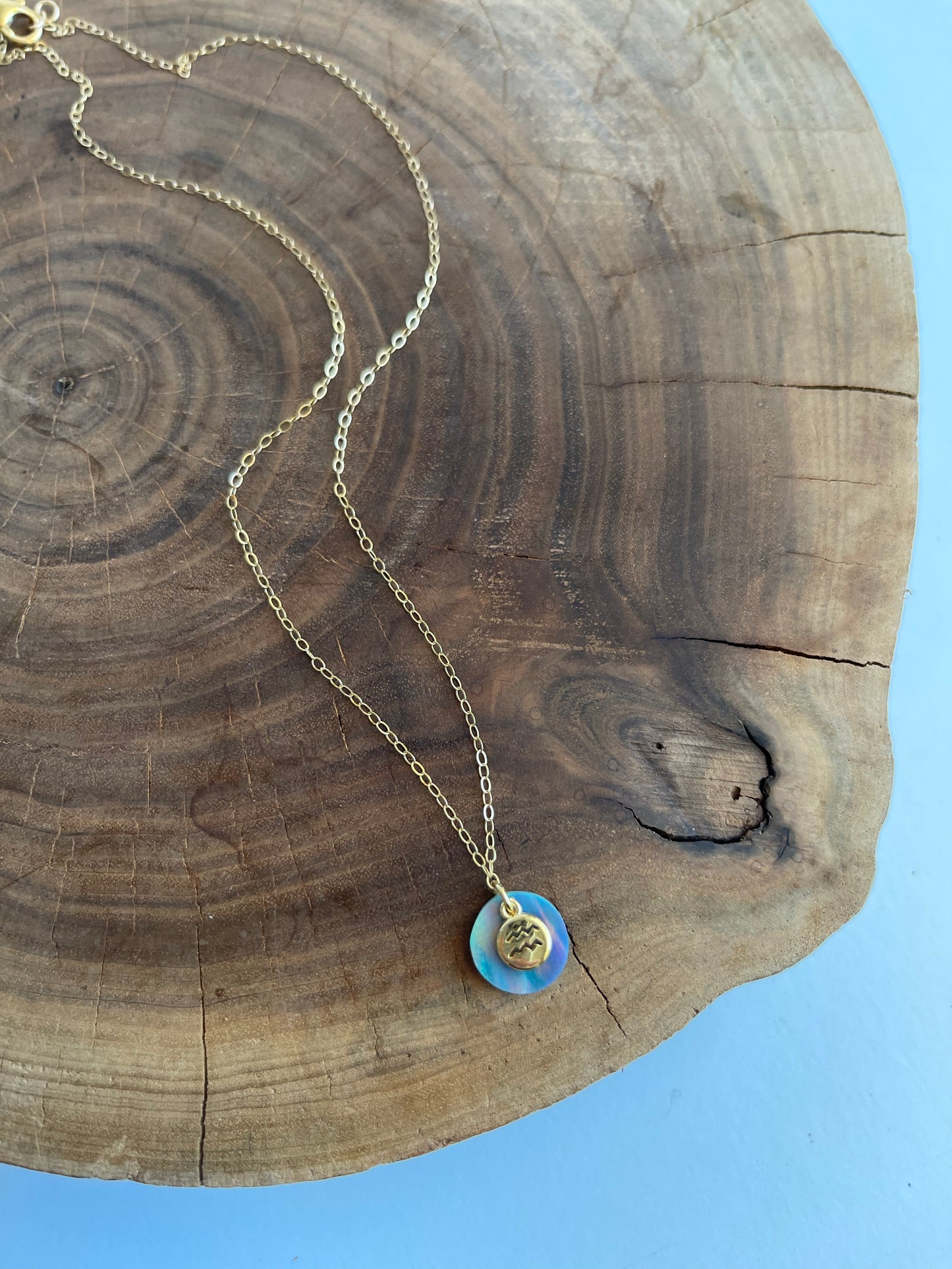 Blue Opal Aquarius Charm Necklace