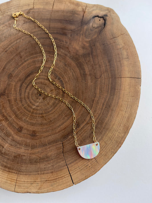 Pink Opal Half Moon Necklace